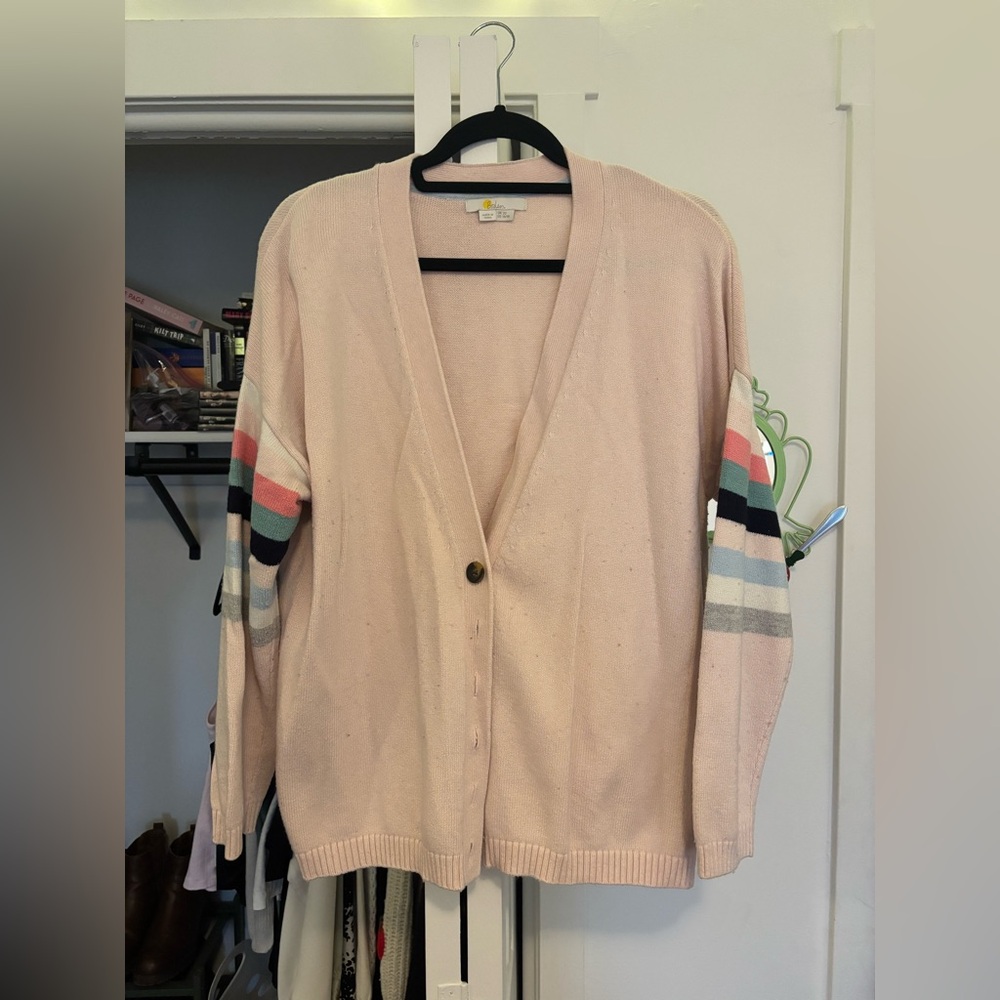 Boden Women's Pink Cardigan with Striped Sleeves